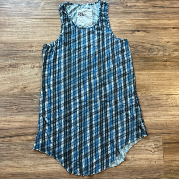 Frank & Eileen Tee Lab Blue Plaid Base Layer Medium Long Tank 100% Cotton Flaw - Picture 1 of 8
